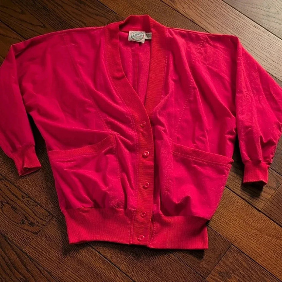 Vintage - Oversized Red Cardigan Sweater with Deep Pockets - Picture 1 of 7